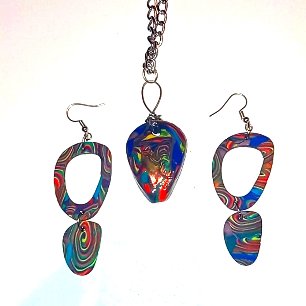 Clay earrings/necklace-1970s Retro